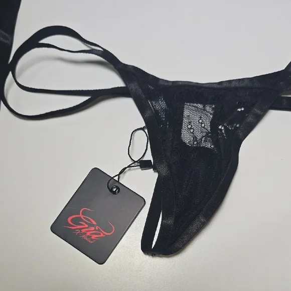 NWT G.I.A. X-Rated Black Lace Double Strap G String Thong - Picture 2 of 5